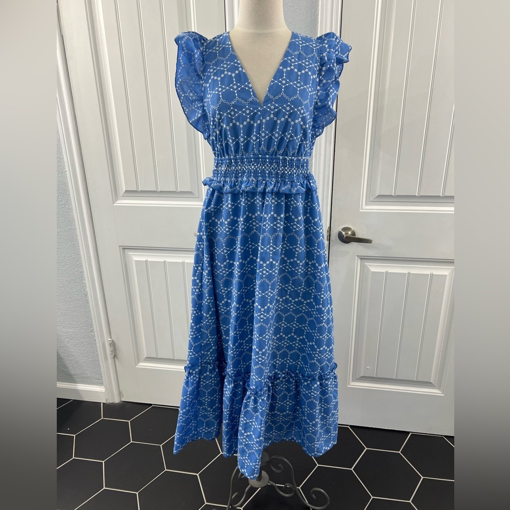 Embroided Smocked Blue Dress maxi